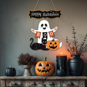 14 Inches Cute Ghost Halloween Welcome Door Sign Boo