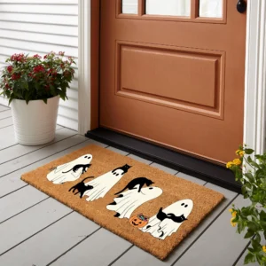 Black Cat Ghosts Halloween Coir Door Mat 18x30 Inches