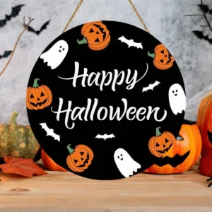 Black Happy Halloween Welcome Door Sign Pumpkin 14 Inches