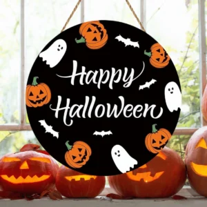 Black Happy Halloween Welcome Door Sign Pumpkin 14 Inches