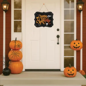 Black Orange 14 Inches Happy Halloween Welcome Door Sign