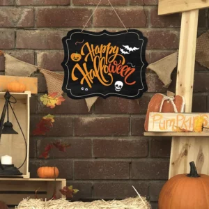 Black Orange 14 Inches Happy Halloween Welcome Door Sign