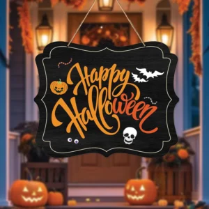 Black Orange 14 Inches Happy Halloween Welcome Door Sign