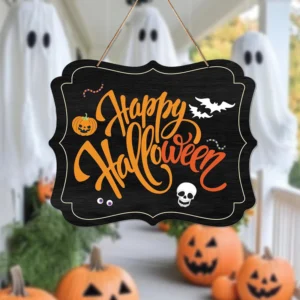 Black Orange 14 Inches Happy Halloween Welcome Door Sign