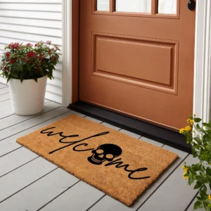 Black Skull Welcome Halloween Coir Door Mat 18x30 Inches