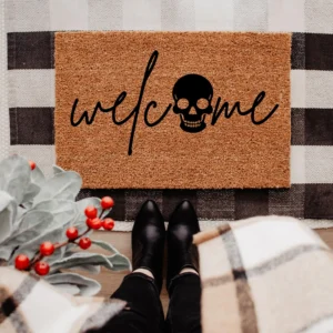 Black Skull Welcome Halloween Coir Door Mat 18x30 Inches