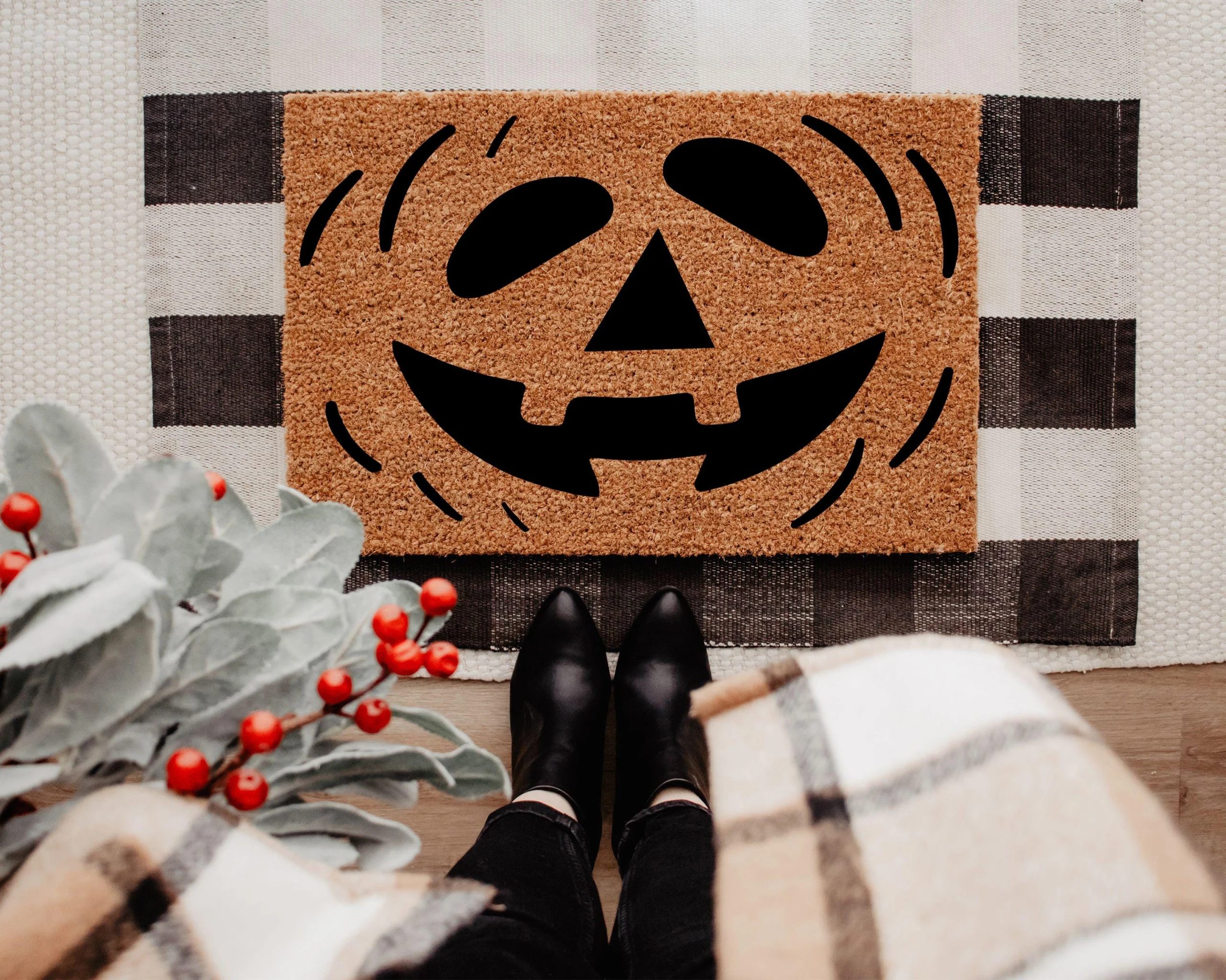 Classic Jack-o'-Lantern Face Halloween Coir Door Mat 18x30 Inches Classic Jack-o'-Lantern Face Halloween Coir Door Mat 18x30 Inches