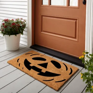 Classic Jack-o'-Lantern Face Halloween Coir Door Mat 18x30 Inches