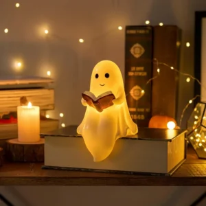 Cute Halloween Ghost Reading Book Warm Glow Light