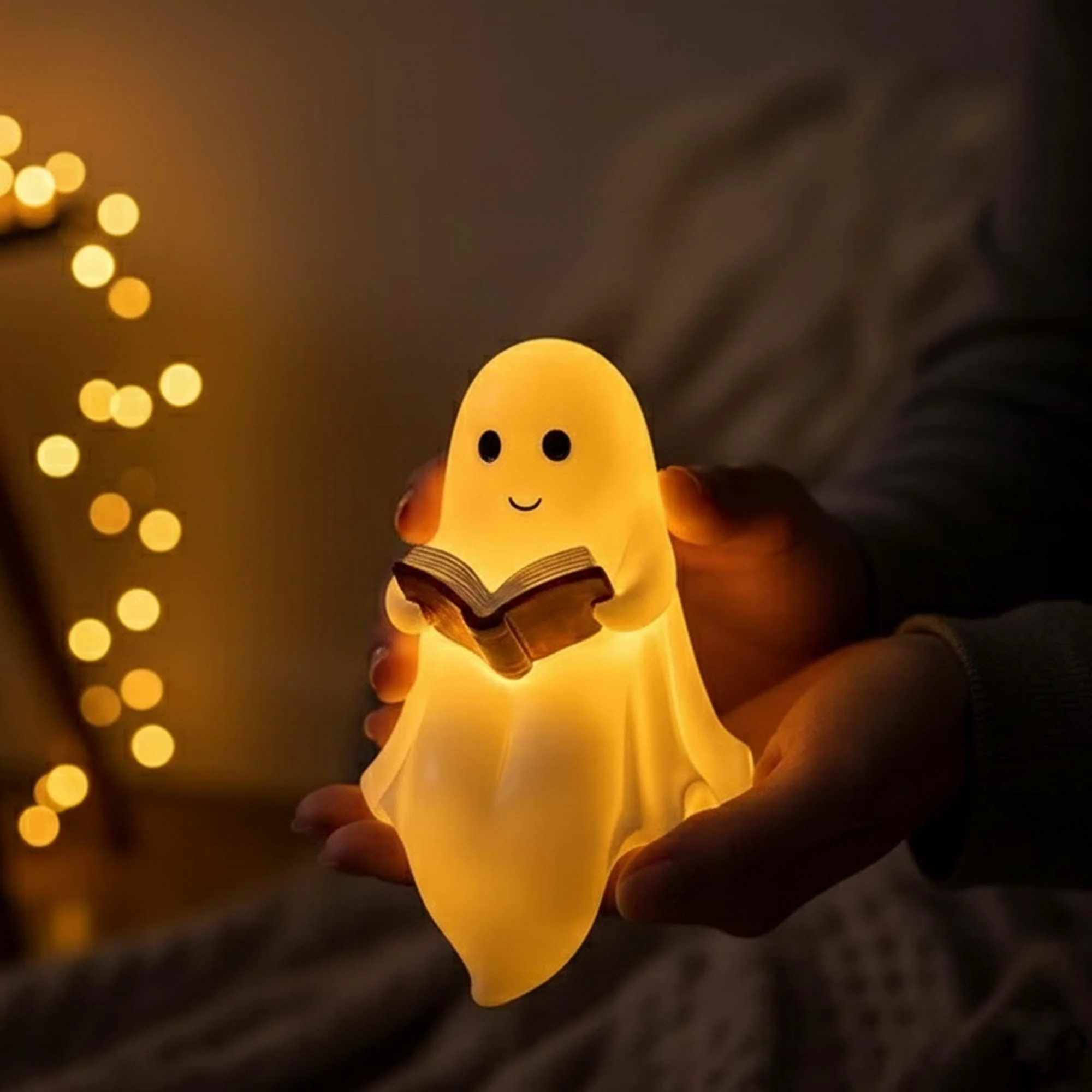 Cute Halloween Ghost Reading Book Warm Glow Light Cute Halloween Ghost Reading Book Warm Glow Light