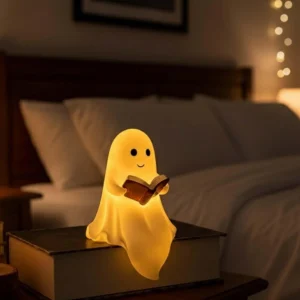 Cute Halloween Ghost Reading Book Warm Glow Light