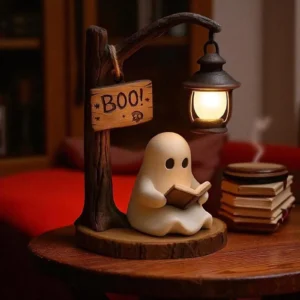 Halloween Cute Ghost Reading Book Night Light Table Decoration