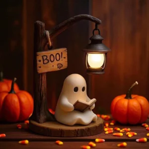 Halloween Cute Ghost Reading Book Night Light Table Decoration