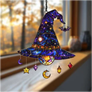 Halloween Moon Stars 8 Inches Galaxy Witch Window Hanging Decor