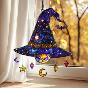 Halloween Moon Stars 8 Inches Galaxy Witch Window Hanging Decor