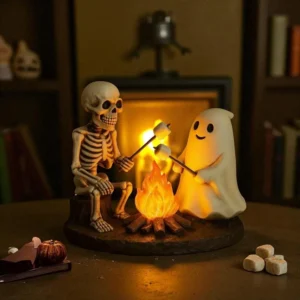 Halloween Skeleton Ghost Marshmallow Roasting Campfire Scene Light