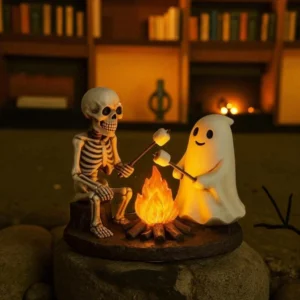 Halloween Skeleton Ghost Marshmallow Roasting Campfire Scene Light