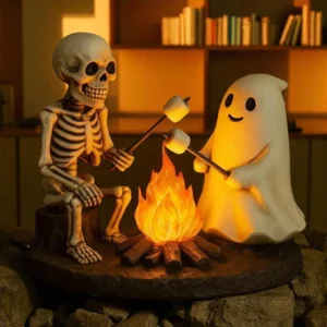 Halloween Skeleton Ghost Marshmallow Roasting Campfire Scene Light