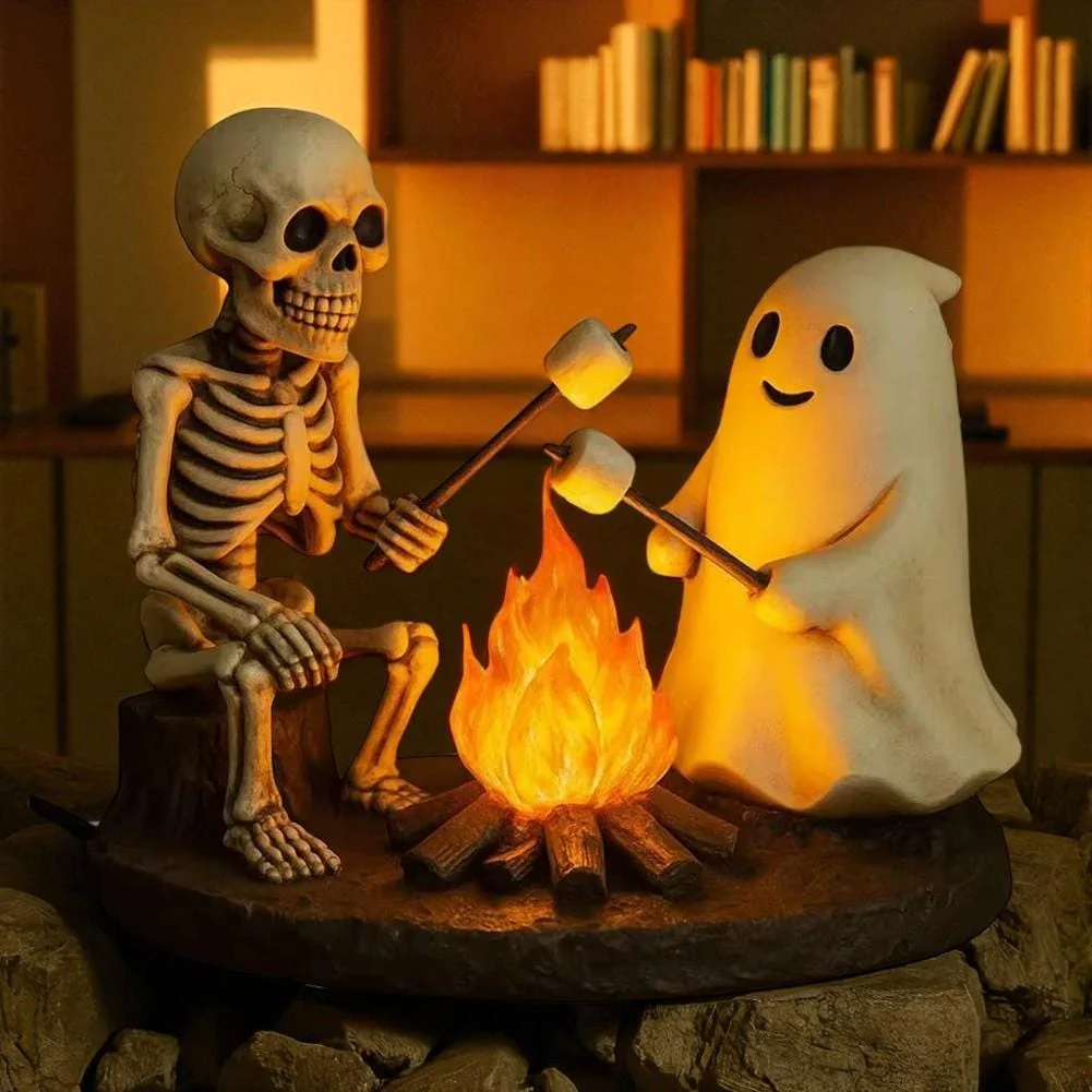 Halloween Skeleton Ghost Marshmallow Roasting Campfire Scene Light Halloween Skeleton Ghost Marshmallow Roasting Campfire Scene Light