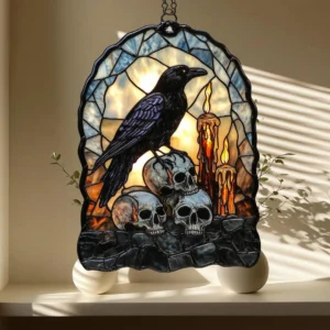 Halloween Skulls Raven 8 Inches Spooky Window Hanging Acrylic Decor