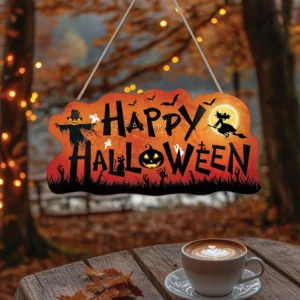 Halloween Welcome Door Sign 14 Inches Witch & Pumpkin Decor