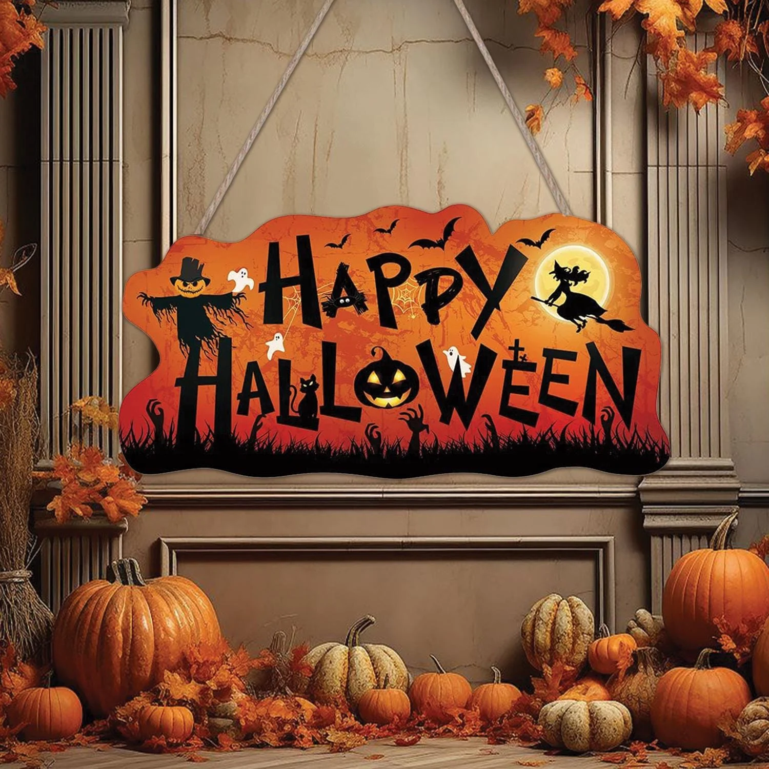 Halloween Welcome Door Sign 14 Inches Witch & Pumpkin Decor Halloween Welcome Door Sign 14 Inches Witch & Pumpkin Decor