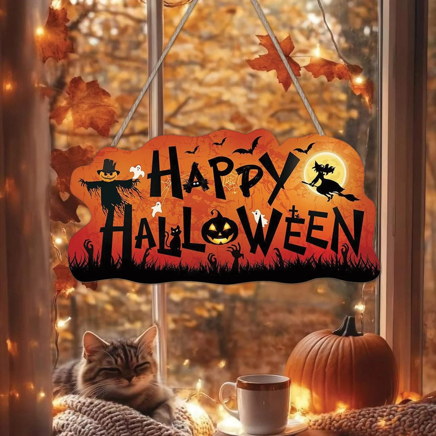 Halloween Welcome Door Sign 14 Inches Witch & Pumpkin Decor Halloween Welcome Door Sign 14 Inches Witch & Pumpkin Decor