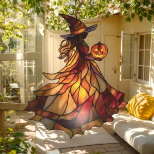 Halloween Witch Acrylic 8 Inches Pumpkin Decor Window Hanging Gift