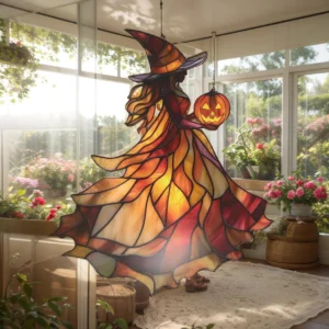 Halloween Witch Acrylic 8 Inches Pumpkin Decor Window Hanging Gift