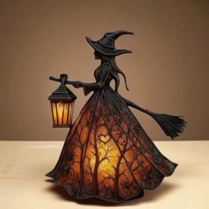 Halloween Witch Holding Lantern Table Lamp Fall Home Decor