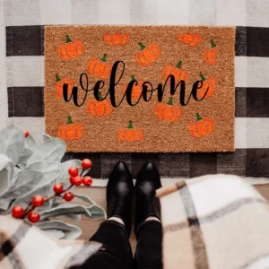 Harvest Pumpkin Welcome Fall Halloween Indoor Door Mat 18x30 Inches