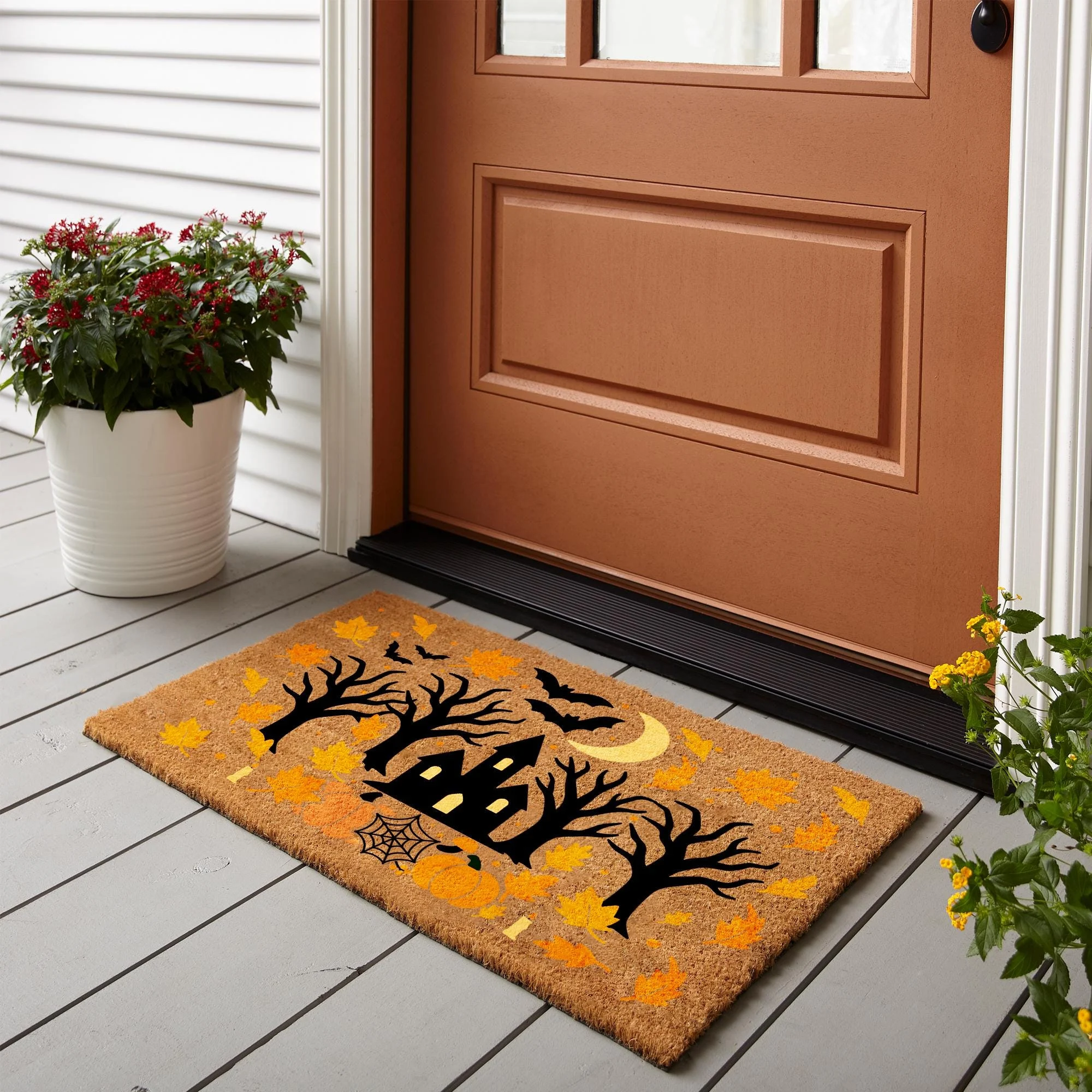 Haunted Castle Moon Bats Halloween Coir Door Mat 18x30 Inches Haunted Castle Moon Bats Halloween Coir Door Mat 18x30 Inches