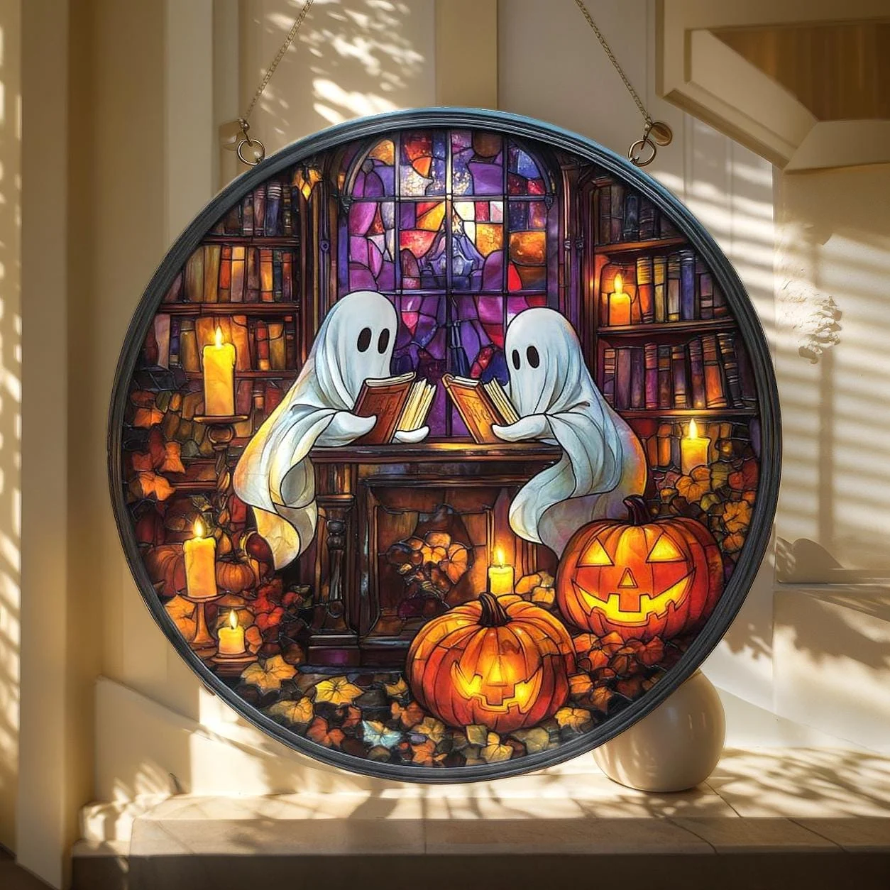 Library Ghosts Scene 8 Inches Halloween Acrylic Window Hanging Decor Library Ghosts Scene 8 Inches Halloween Acrylic Window Hanging Decor