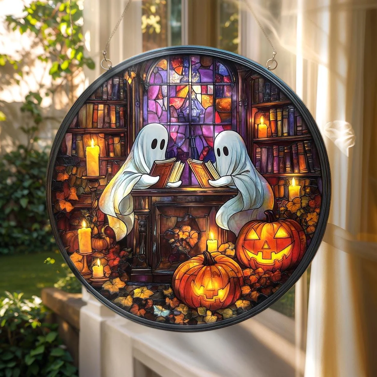 Library Ghosts Scene 8 Inches Halloween Acrylic Window Hanging Decor Library Ghosts Scene 8 Inches Halloween Acrylic Window Hanging Decor