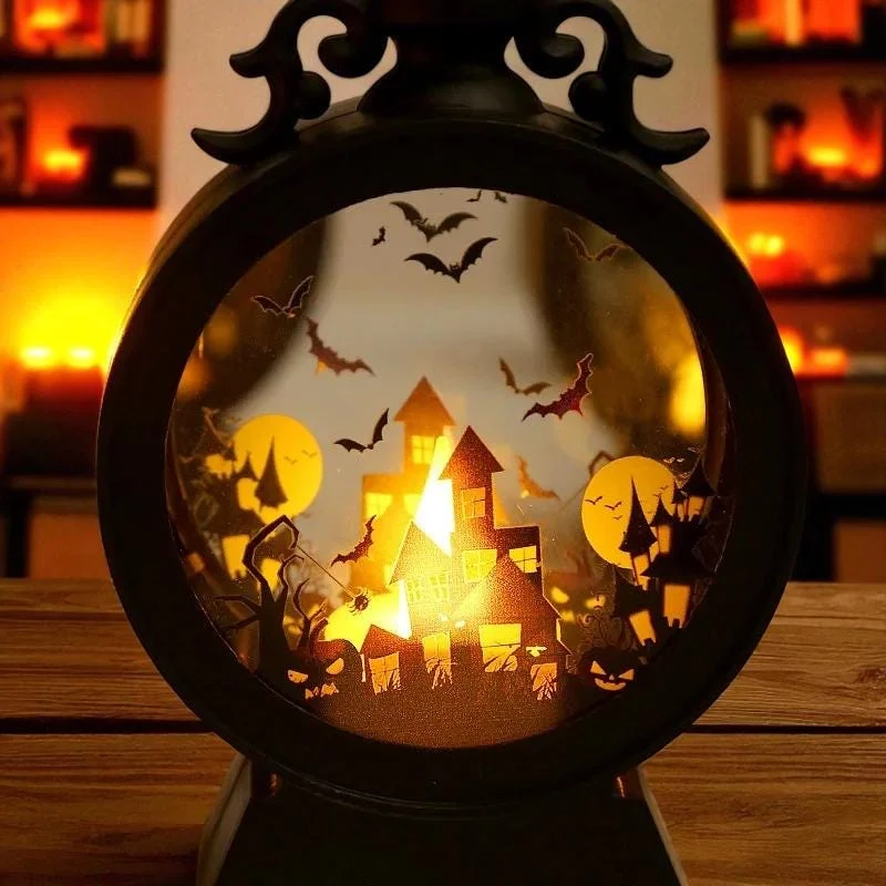 Retro Halloween Scene Lantern Haunted House Bat LED Light Retro Halloween Scene Lantern Haunted House Bat LED Light