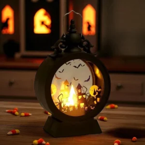 Retro Halloween Scene Lantern Haunted House Bat LED Light
