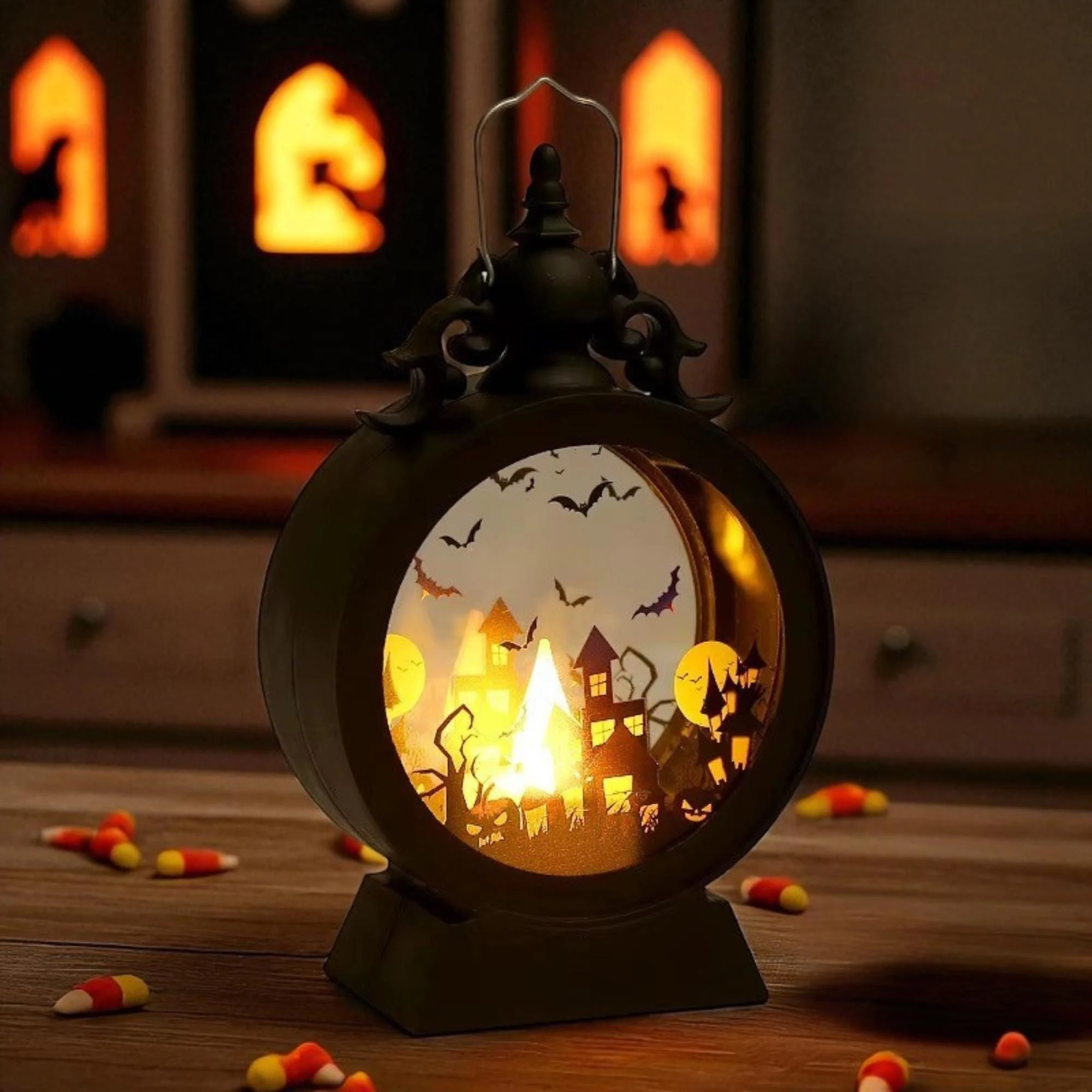 Retro Halloween Scene Lantern Haunted House Bat LED Light Retro Halloween Scene Lantern Haunted House Bat LED Light
