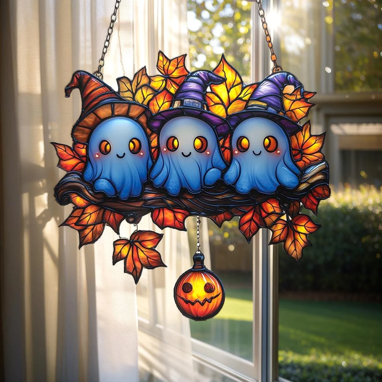 Witchy Ghosts Trio 8 Inches Halloween Acrylic Window Hanging Decor Witchy Ghosts Trio 8 Inches Halloween Acrylic Window Hanging Decor